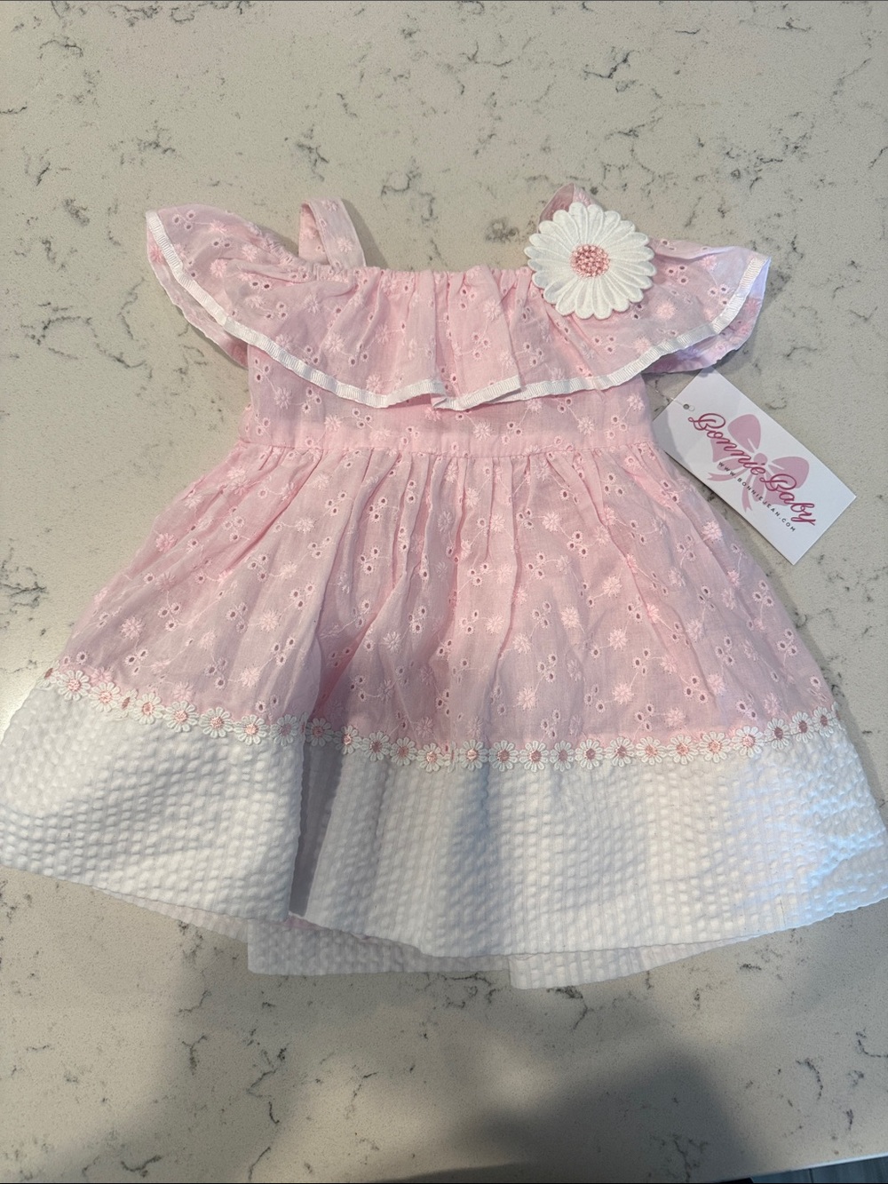 Bonnie Baby Pink and White Eyelet Ruffle Dress
